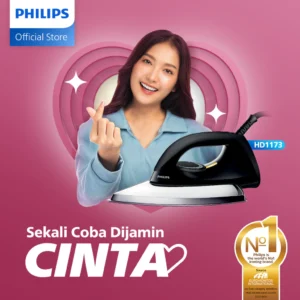 Philips Setrika kering HD1173/80 Hitam, Ceramic 4 Lapis, Anti-Lengket, seterika philips,gosokan baju