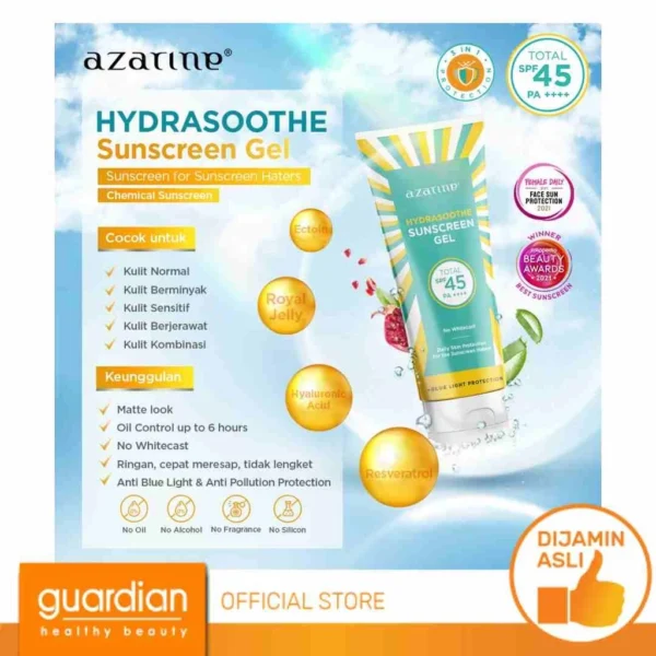 Azarine Hydrasoothe Sunscreen Gel SPF45 PA++++ Sunscreen Kulit Berminyak Berjerawat 50ml - Image 3