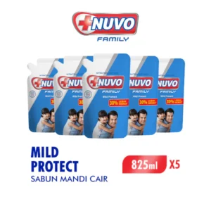 Nuvo Family Sabun Mandi Cair Mild Protect Biru Pouch 825 ml x5