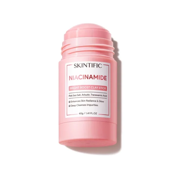 SKINTIFIC - Niacinamide Bright Boost Clay Stick 40g | Brightening Glowing Masker Wajah Komedo Skincare BPOM Eksfoliasi Wajah Exfoliating Pengangkat Komedo Penghilang Jerawat BPOM Acne Mask with DSM High-Purity Niacinamide Arbutin Pink Sea Sa - Image 8