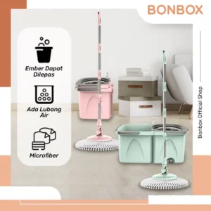 [FREE ONGKIR 0 Rupiah] BONBOX Alat Pel Lantai 2in1 Ember Dapat Dilepas 2 Kain Pel Ember Terpisah Spin Mop Alat Pembersih Lantai