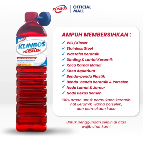 KLINBOS Porselen 1 Liter Pembersih Kerak Untuk Kamar Mandi Keramik Toilet Kaca Wc - Image 8