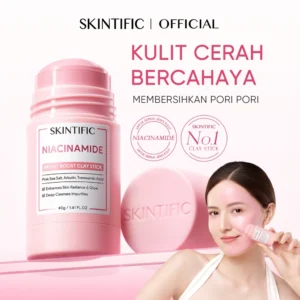 SKINTIFIC – Niacinamide Bright Boost Clay Stick 40g | Brightening Glowing Masker Wajah Komedo Skincare BPOM Eksfoliasi Wajah Exfoliating Pengangkat Komedo Penghilang Jerawat BPOM Acne Mask with DSM High-Purity Niacinamide Arbutin Pink Sea Sa