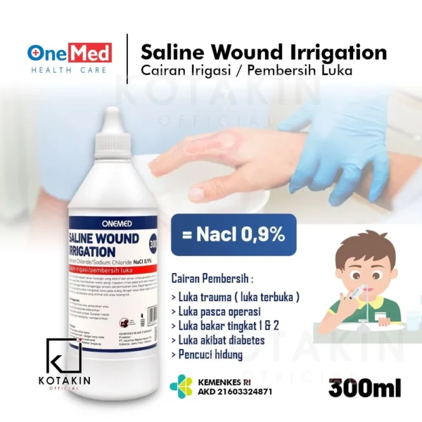 ONEMED Saline Wound Irrigation 300ml (NaCl 0.9%) / Cairan Pembersih Luka P3K