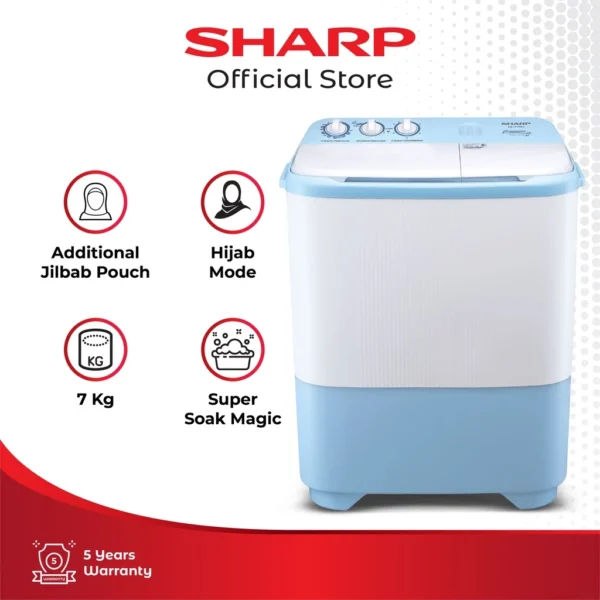 Sharp ES-T79SJ Mesin Cuci Twin Tub Blue
