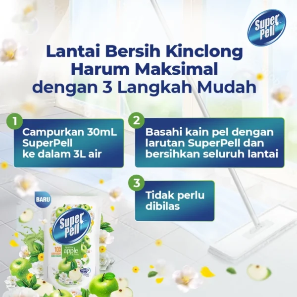 SuperPell Pembersih Lantai Pel Lantai Harum & Wangi Japanese Apple & Peony 1.6 L - Image 6