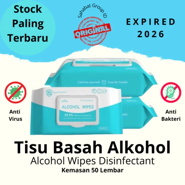 Tisu Basah Alkohol Antiseptik / Tisu Basah Disinfectant 50 lembar / TISSUE ALKOHOL ANTI BAKTERI DAN VIRUS