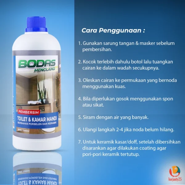 BODAS PEMBERSIH KERAK TOILET KAMAR MANDI CUKUP DIKUAS TIDAK PERLU DISIKAT EXTRA STRONG 1000ML - Image 3