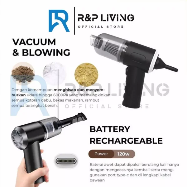 R&P [READY] 3in1 Vacuum Cleaner Portable Alat Penyedot Debu Serbaguna Mobil Vakum Pembersih - Image 4