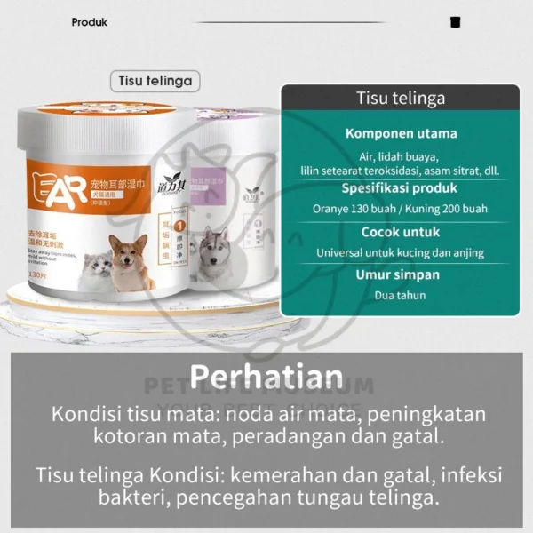 Eye Wipes Kucing Tisu Basah Kucing 130pcs/200pcs Pet Wipes Anti Bakteri Wipes Kucing - Image 9