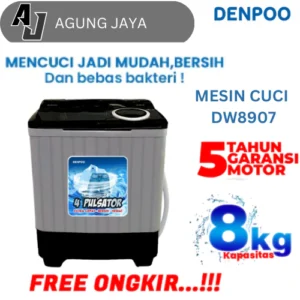 MESIN CUCI 2 TABUNG DENPOO DW 8907B/828 4P – TERLARIS MESIN CUCI 2 TABUNG 4 PULSATOR FREE ONGKIR SEJABODETABEK!!!