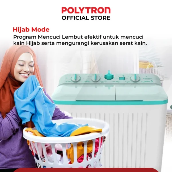 POLYTRON Mesin Cuci 2 Tabung Giant Series Hijab 7 KG - PWM 7076Y - Image 4