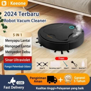 Keeone Robot Vacuum Cleaner 5 in 1 Portable Penyedot Debu Rumah Sapu Otomatis Robot Pembersih Lantai Humidifier/Sterilisasi